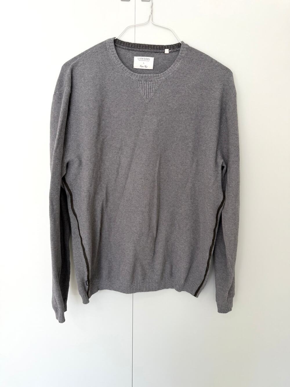 LINKSOUL Men's Waffle Crew Neck Lightweight Sweater Gray